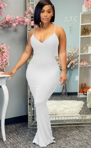 Sexy White Cami Slit Back Maxi Dres