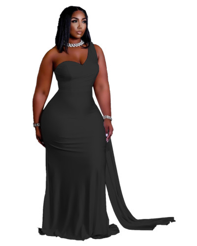 Black One Shoulder Mermaid Maxi Dress