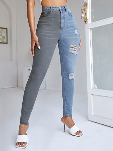 Ripped Stylish Colorblock Jeans