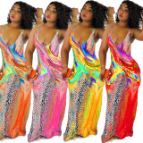 Print Colorful Sleeveless Scoop Neck Sexy Maxi Dress