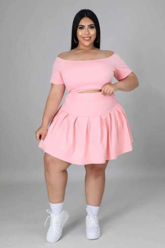 Plus Size Sports Two Piece Pleated Skirt Set