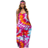 Tie Dye Pink Multicolor Loose Maxi Dress with Belt