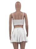 White Cami Top and Pleated Skirt Set