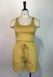 Yellow Tank Top and Drawstrings Shorts Two Piece Set