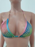 Tie Dye Halter Sexy Fishnet 3PCS Bikini Set