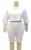 Plus Size Sexy White Top and Shorts Casual 2PCS Set