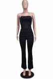 Black Sexy Strapless Crop Top and Pants 2PCS Set