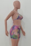 Tie Dye Halter Sexy Fishnet 3PCS Bikini Set