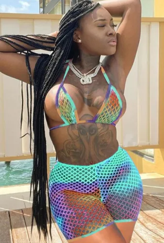 Tie Dye Halter Sexy Fishnet 3PCS Bikini Set