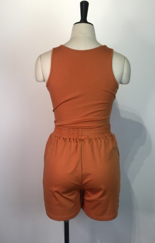 Orange Tank Top and Drawstrings Shorts Two Piece Set