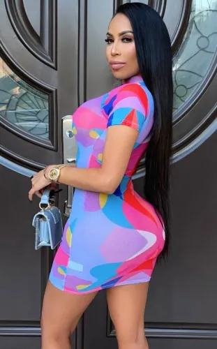 Geometric Print Sexy Mock Neck Bodycon Dress