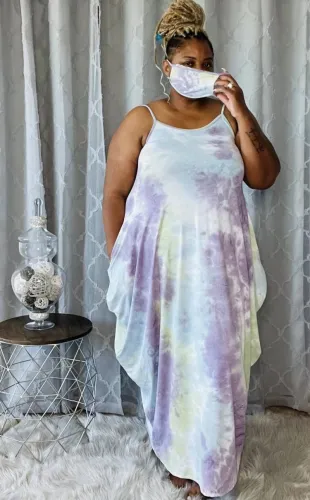 Plus Size Tie Dye Loose Sexy Maxi Dress