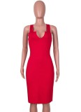 Red Sexy Skinny Sleeveless Midi Dress