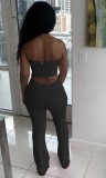 Black Sexy Strapless Crop Top and Pants 2PCS Set