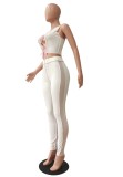 Contrast White Sexy Lace-Up Crop Tank and Pants Set