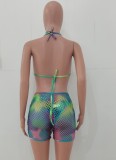Tie Dye Halter Sexy Fishnet 3PCS Bikini Set