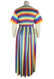 Plus Size Stripes Multicolor Crop Top and Long Skirt Two Piece Set