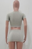 Sexy Grey Tie Front Crop Top & Lace Up Mini Skirt Set