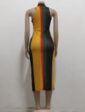 Striped Multicolor See Through Halter Midi Dress