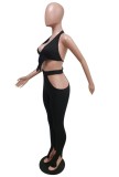 Black Halter Cut Out Sexy Club Top and Pants Two Piece Set