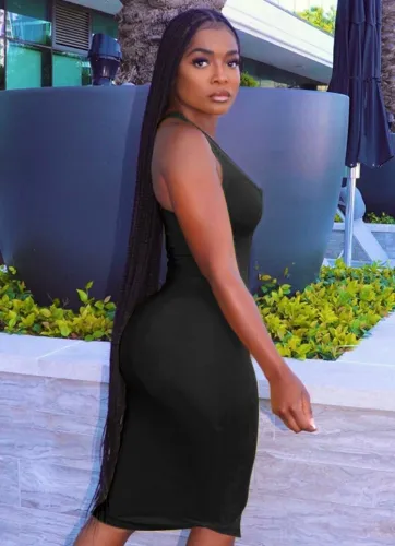 Black Sexy Skinny Sleeveless Midi Dress