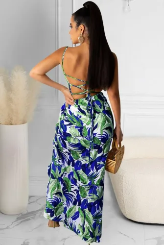 Sexy Print Irregular Strappy Back Long Dress