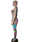 Sexy Mixed Print Cut Out Halter Bodycon Jumpsuit
