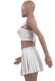 White Cami Top and Pleated Skirt Set