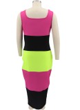 Plus Size Color Block Sleeveless Midi Dress