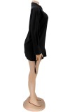Black Long Sleeve Side Drawstrings Dress Top