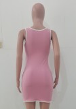 Sexy Pink Hollow Out Tight Sleeveless Mini Dress