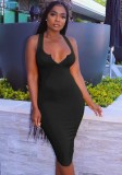 Black Sexy Skinny Sleeveless Midi Dress