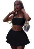 Black Cami Top and Pleated Skirt Set