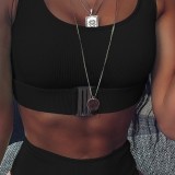 Black High Waist Buckle Two Piece Swimwear