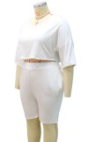 Plus Size Sexy White Top and Shorts Casual 2PCS Set