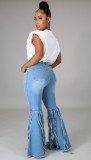 Blue Tassels Ripped Flare Jeans