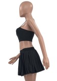 Black Cami Top and Pleated Skirt Set