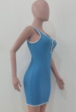 Sexy Blue Hollow Out Tight Sleeveless Mini Dress