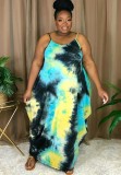 Plus Size Tie Dye Loose Sexy Maxi Dress