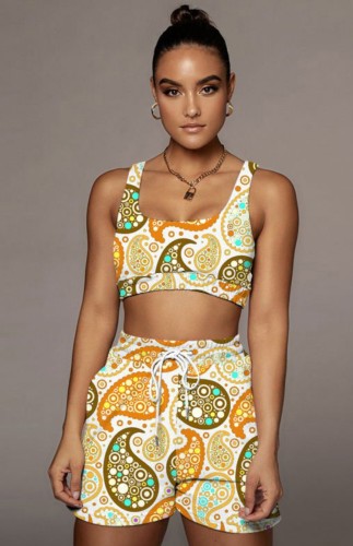 Paisley Print Bra Top and Shorts Two Piece Set