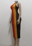 Striped Multicolor See Through Halter Midi Dress