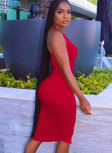 Red Sexy Skinny Sleeveless Midi Dress