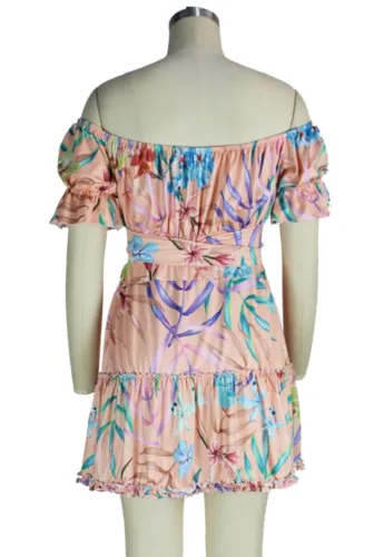 Sexy Floral Off Shoulder Crop Top and High Waist Skirt Set