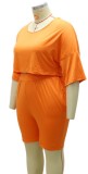 Plus Size Sexy Orange Top and Shorts Casual 2PCS Set