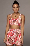 Paisley Print Bra Top and Shorts Two Piece Set