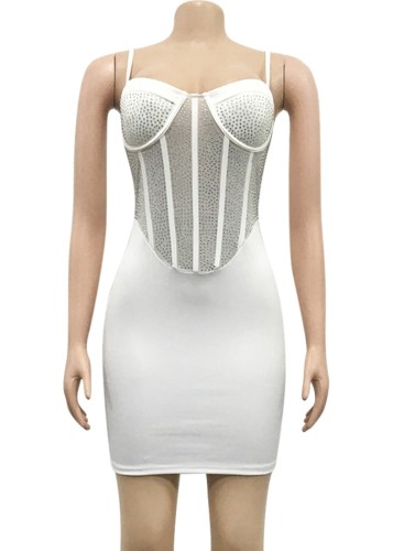 White Rhinestone Sexy Cami Bodycon Dress