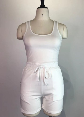 Beige Tank Top and Drawstrings Shorts Two Piece Set