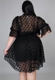 Plus Size Black Dotted Irregular Vintage Dress