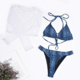 3PACK Blue Print Bikini Set with White Cover Up
