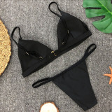 Black Sexy Solid Brazilian Bikini Set